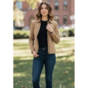 Vintage Reed Women's Suede Genuine Leather Jacket Size S Tan Full‎ Zip Classic